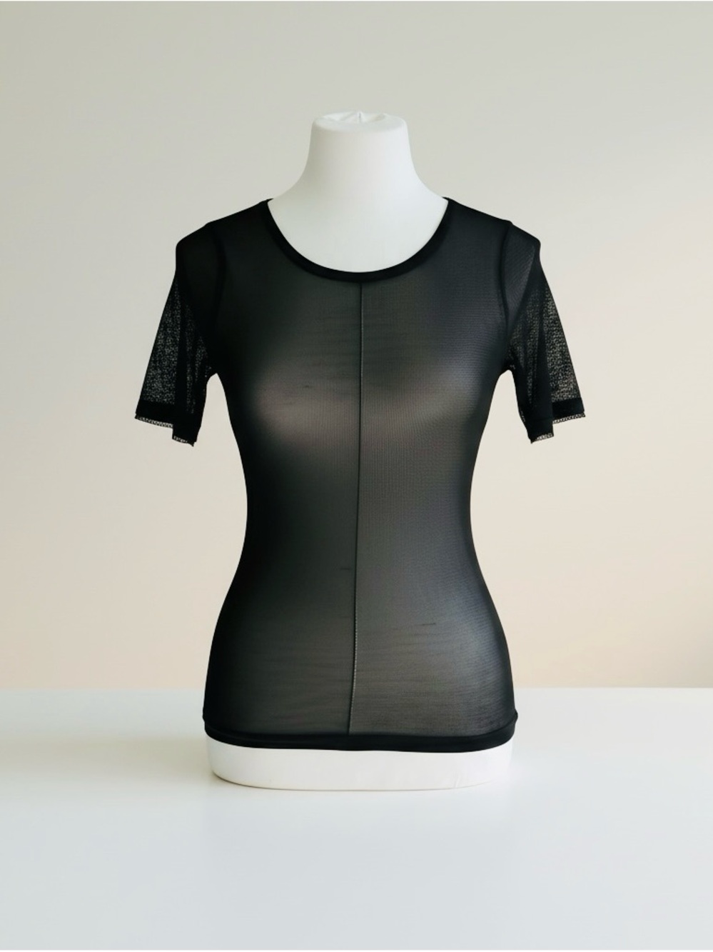 Good American Black Sheer Short Sleeve Mesh Top with Cut Out Back - Size 0, New